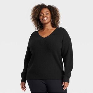 Women’s Cozy Knit V-Neck Pullover Sweater - Ava & Viv Black 4X